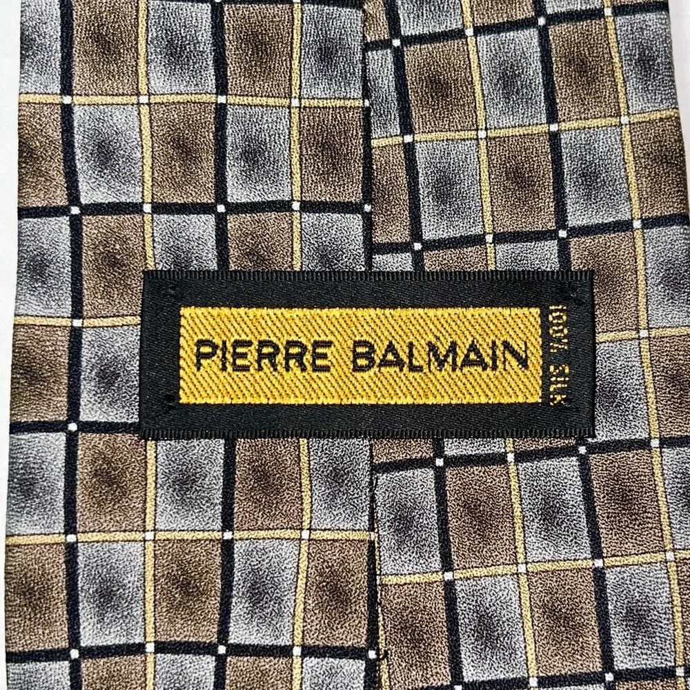 Pierre Balmain Tie Necktie OS Tan 100% Silk Academia Office Vintage‎